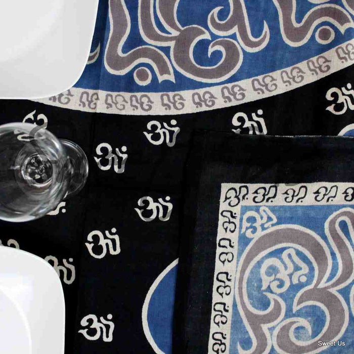 Mandala Om Print Tablecloth Rectangle Blue Black Brown White for Meditation Yoga - Sweet Us