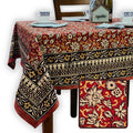 Marigold Radiance Floral Cotton Block Print Tablecloth Square, Ruby Terracotta - Sweet Us