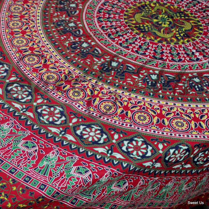 Cotton Floral Tablecloth Rectangle 68x102 Red Blue Green - Sweet Us