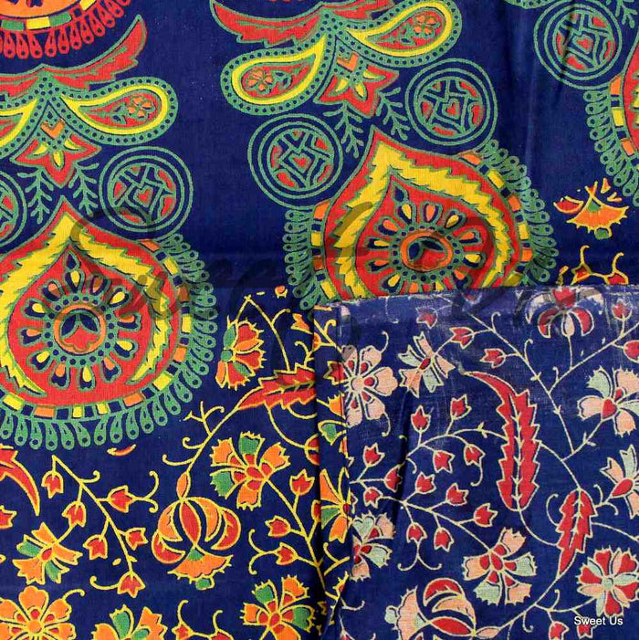 Cotton Peacock Mandala Floral Tablecloth Rectangle 68x102 Blue Gold Red - Sweet Us