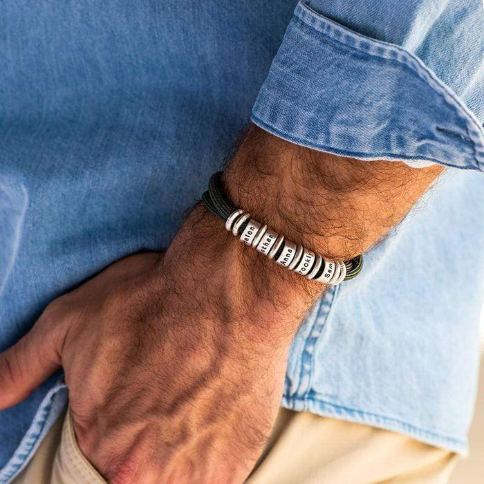 Father's Day Gift Men Black Cord Bracelet with Custom Beads Bracelet For Man MelodyNecklace