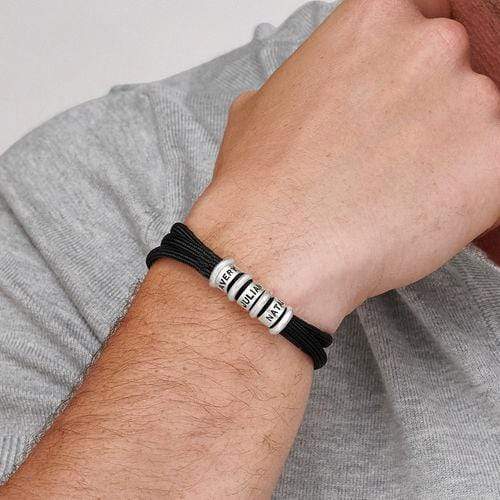 Father's Day Gift Men Black Cord Bracelet with Custom Beads Bracelet For Man MelodyNecklace