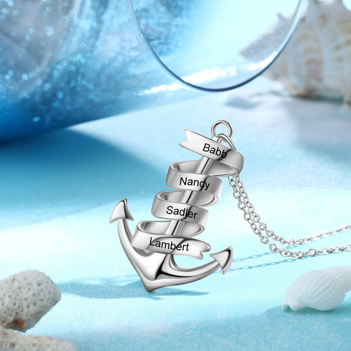 Men's Anchor Pendant Necklace Personalized with 4 Names Custom Gift for Him n4