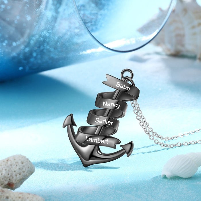 Men's Anchor Pendant Necklace Personalized with 4 Names Custom Gift for Him n4