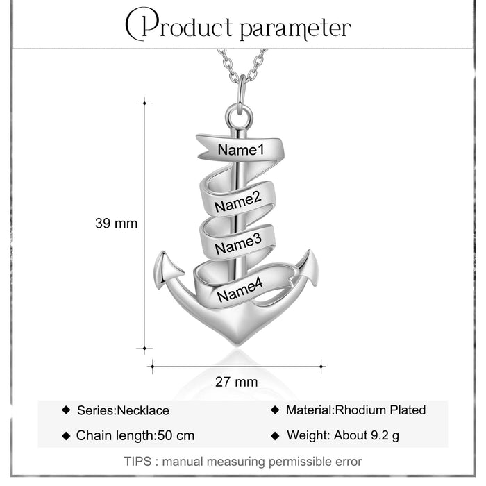 Men's Anchor Pendant Necklace Personalized with 4 Names Custom Gift for Him n4