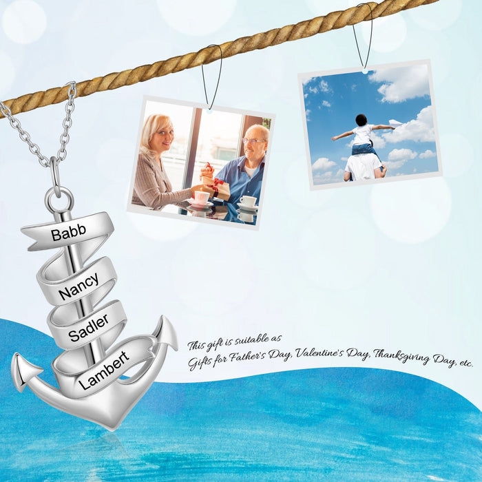 Men's Anchor Pendant Necklace Personalized with 4 Names Custom Gift for Him n4