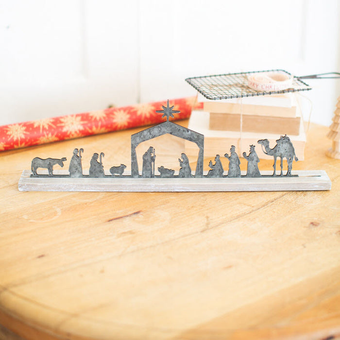 Metal Nativity on a Wooden Stand Box/2