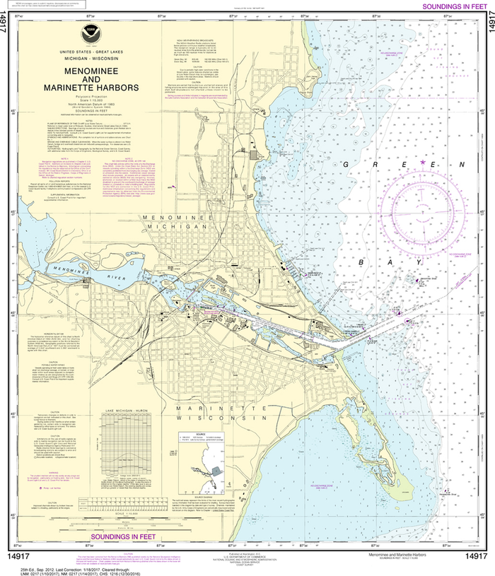 NOAA Chart 14917: Menominee and Marinette Harbors