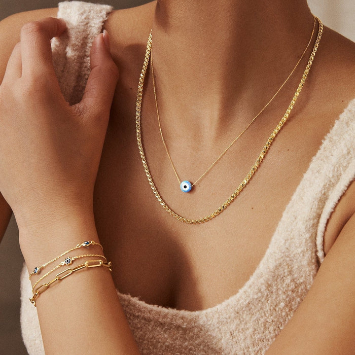 Opal Evil Eye Necklace in 14k Solid Gold Necklace MelodyNecklace