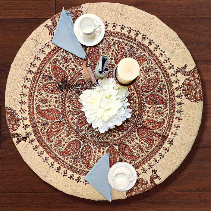 Peacock Paradise Paisley Organic Hand Block Print Cotton Tablecloth Collection - Sweet Us