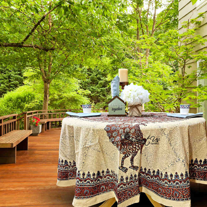Peacock Paradise Paisley Organic Hand Block Print Cotton Tablecloth Collection - Sweet Us