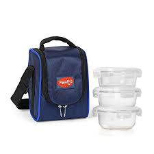 insulated glass tiffin set for office lunch with Pigeon Therma Fresh bag.