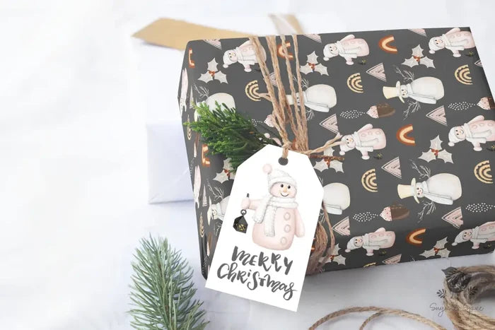 Pink Snowman and Lattes Christmas Wrapping Paper - Premium Craft Supplies & Tools > Party & Gifting > Packaging & Wrapping from Sugar and Spice Invitations - Just $26.10! Shop now at Sugar and Spice Paper