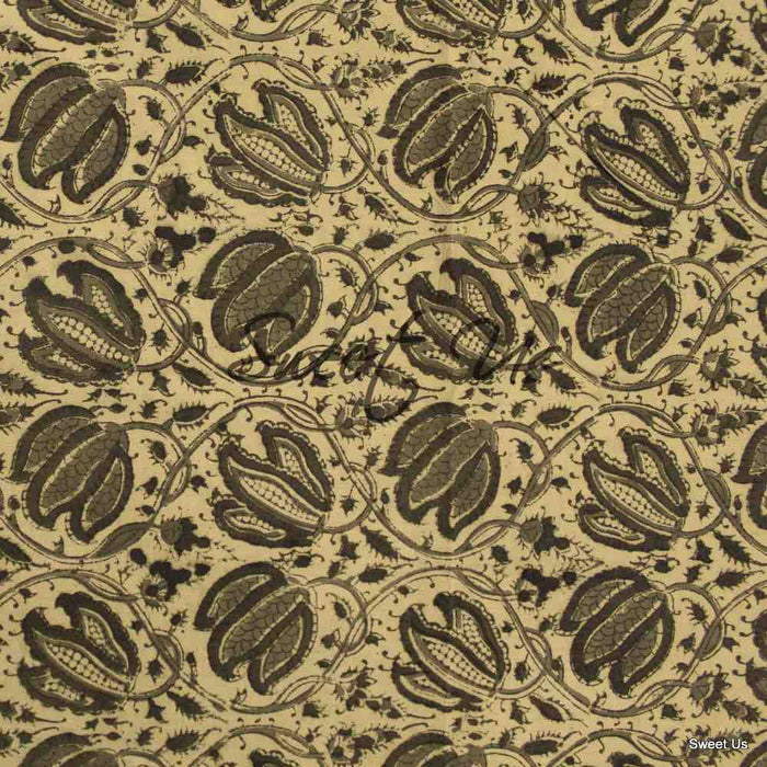 Cotton Vegetable Dye Hand Block Print Floral Tablecloth Rectangle Green Beige - Sweet Us