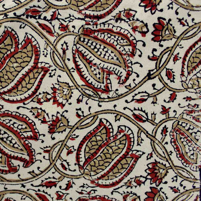 Cotton Vegetable Dye Hand Block Print Floral Tablecloth Rectangle Red Beige - Sweet Us