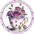 Purple Tea Cup Rose Sign, Mothers Day, Spring Design, Wreath Sign, Wreath Center