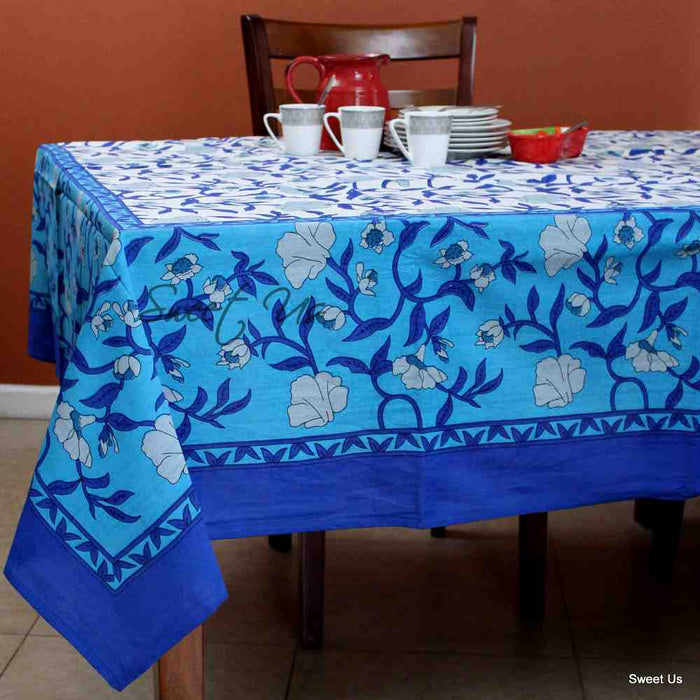 Regal Blooms Cotton Floral Tablecloth Rectangle — Starlit Sapphire - Sweet Us