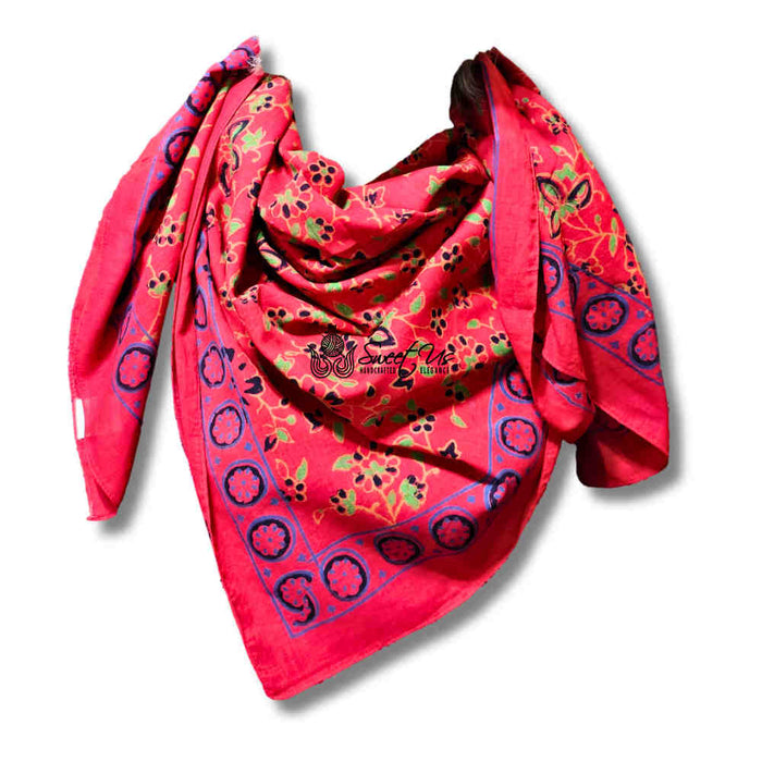 Riviera Petals Lightweight Floral Cotton Scarf — Elysian Rouge - Sweet Us