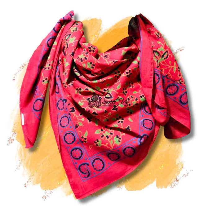 Riviera Petals Lightweight Floral Cotton Scarf — Elysian Rouge - Sweet Us