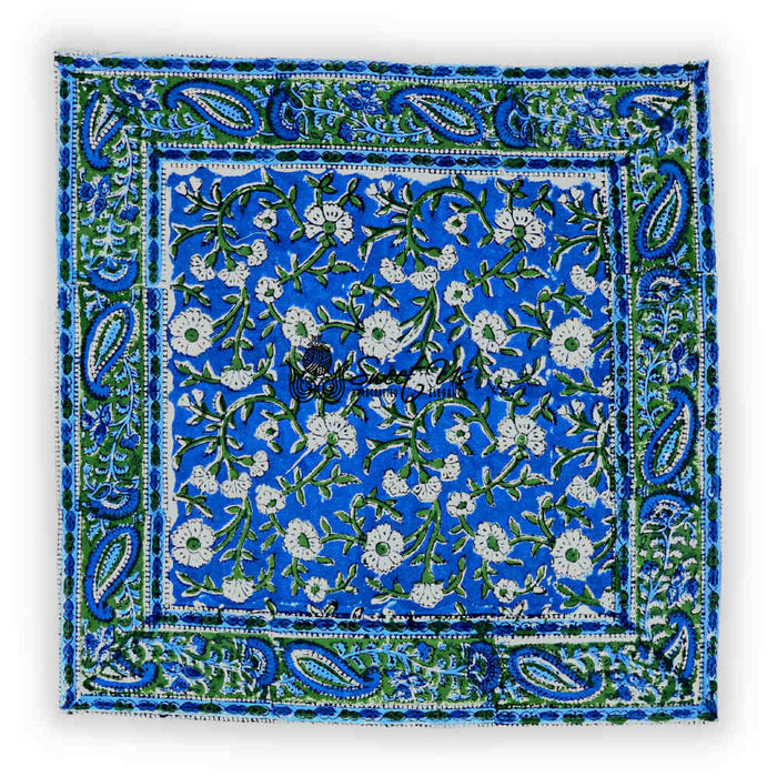 Royal Paisley Floral Block Print Set of Four Table Napkins, Ocean Blue - Sweet Us