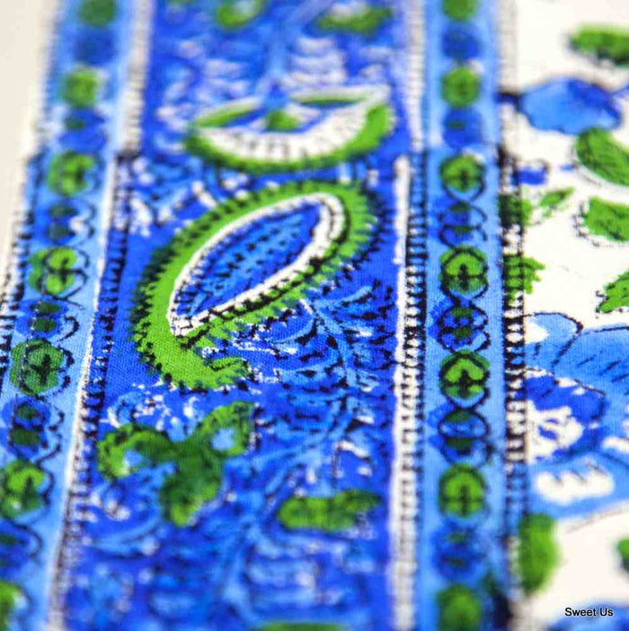 Royal Paisley Floral Block Print Table Napkin, Seaglass Symphony - Sweet Us