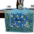 Royal Paisley Floral Cotton Block Print Table Runner, Ocean Blue - Sweet Us