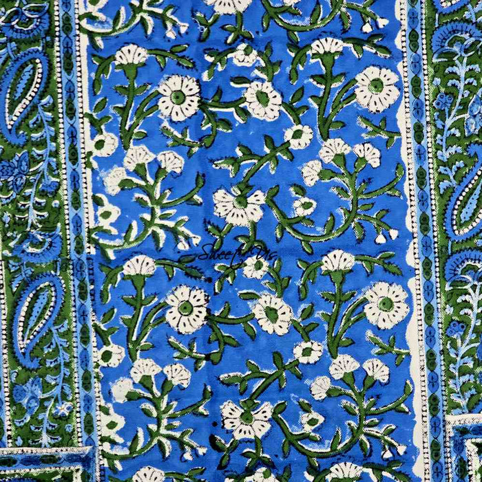 Royal Paisley Floral Cotton Block Print Table Runner, Ocean Blue - Sweet Us
