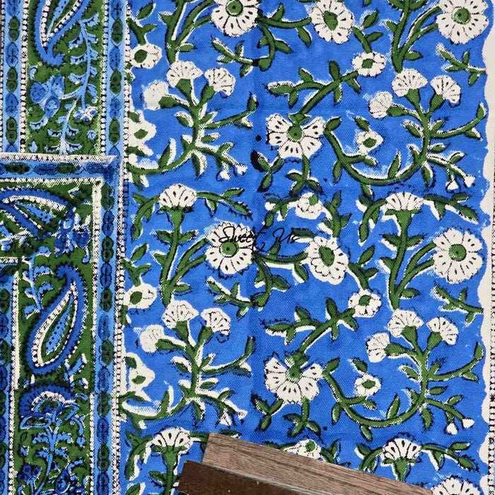 Royal Paisley Floral Cotton Block Print Table Runner, Ocean Blue - Sweet Us
