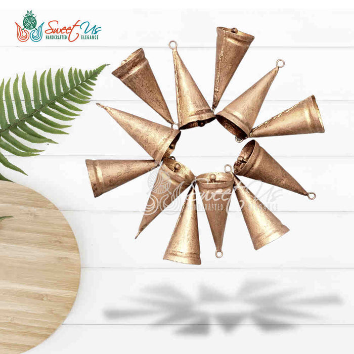 12 pcs Rustic Tin Bells for Crafts Handmade Cone Cow Bells Shopkeepers Door Bell - Sweet Us