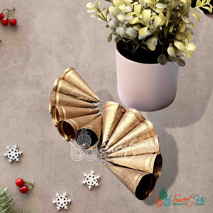 12 pcs Rustic Tin Bells for Crafts Handmade Cone Cow Bells Shopkeepers Door Bell - Sweet Us