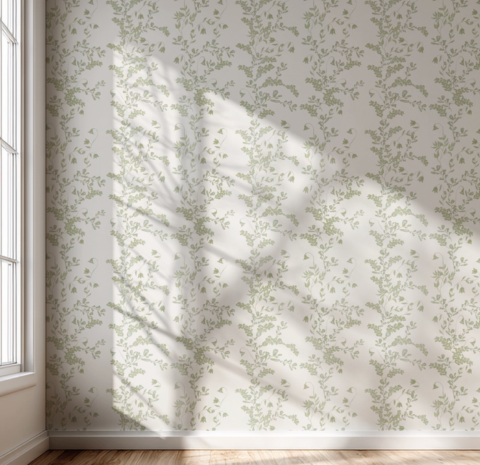 Ruth in Blue on Green Wallpaper
