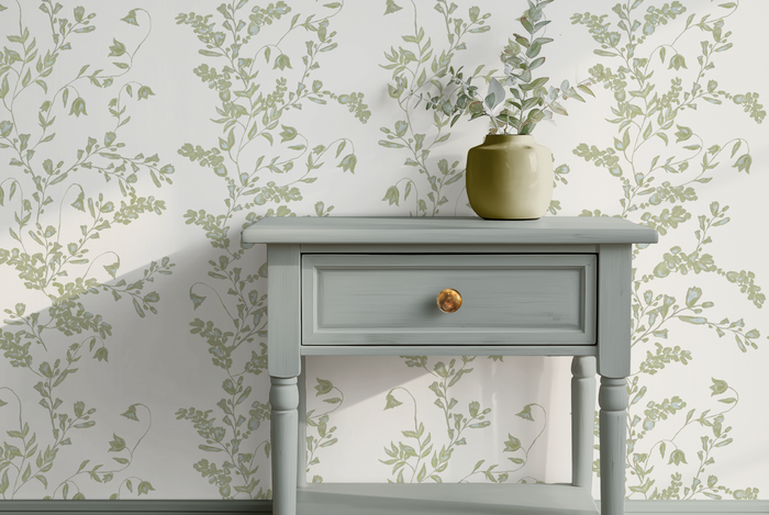Ruth in Blue on Green Wallpaper