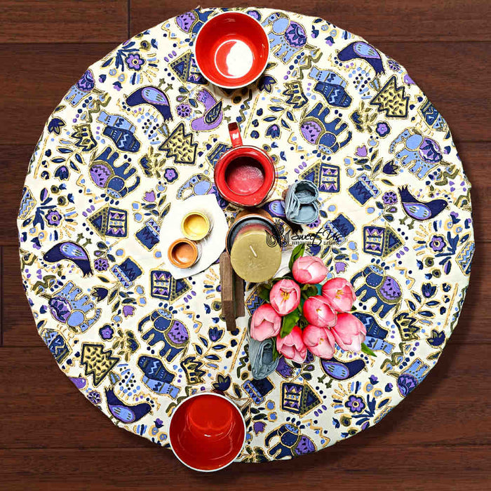 Safari Soiree Avian Floral Cotton Tablecloth Round, Violet Gold - Sweet Us