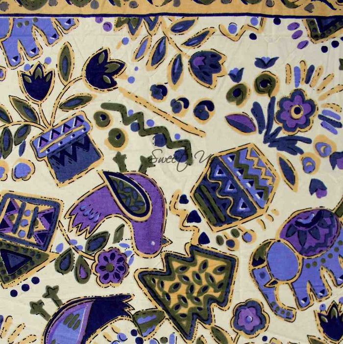Safari Soiree Avian Floral Cotton Tablecloth Rectangle, Violet Gold - Sweet Us
