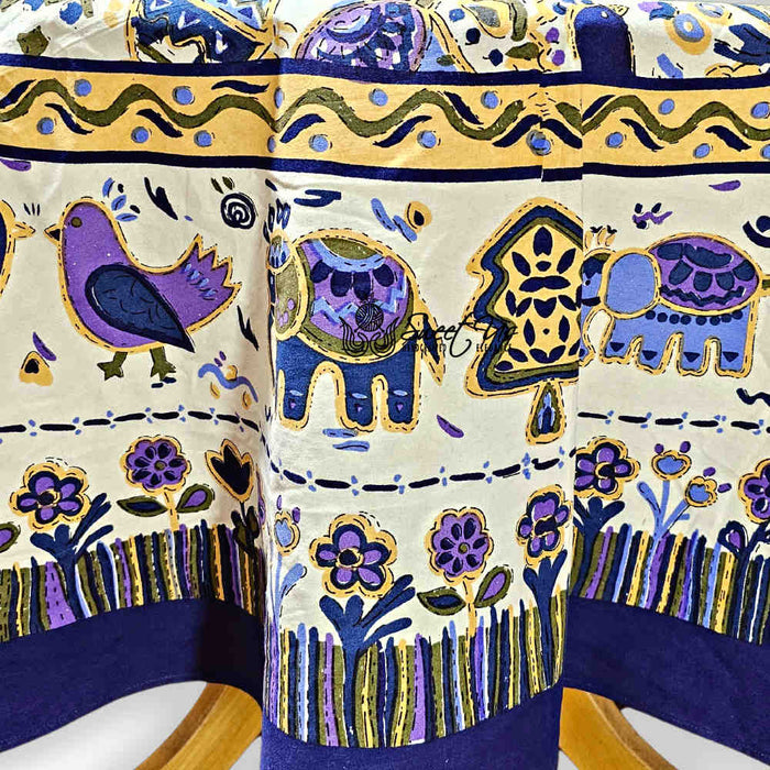 Safari Soiree Avian Floral Cotton Tablecloth Round, Violet Gold - Sweet Us