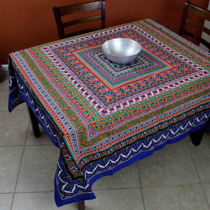 Floral Mandala Cotton Tablecloth Blue Green Beach Sheet Round Square - Sweet Us