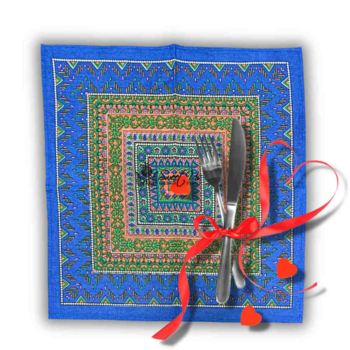 Sapphire Spectrum Geometric Print Set of Four Dinner Napkins, Blue Mirage - Sweet Us