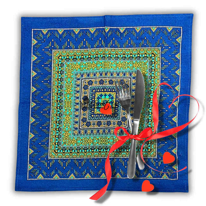 Sapphire Spectrum Geometric Print Set of Four Dinner Napkins, Turquoise Fusion - Sweet Us