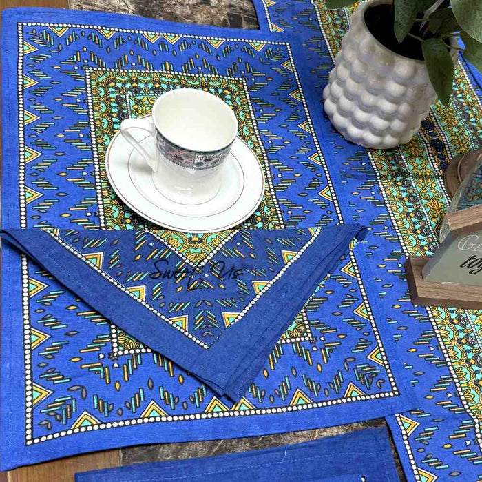 Sapphire Spectrum Geometric Print Set of Four Placemats, Turquoise Fusion - Sweet Us