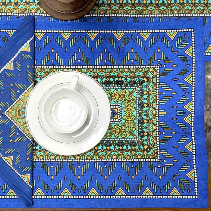Sapphire Spectrum Geometric Print Set of Four Placemats, Turquoise Fusion - Sweet Us
