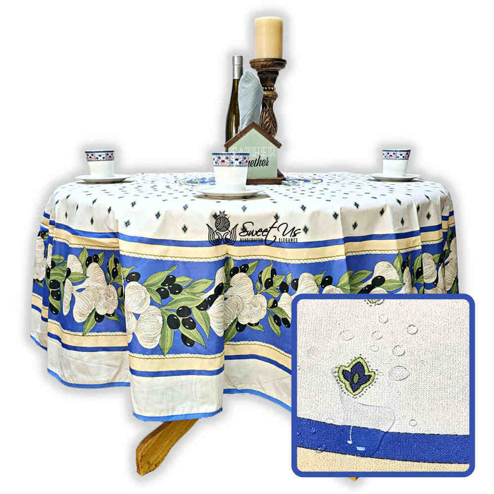 Saveurs de Provence Spill-Resistant Round Tablecloth — Bleu Azur - Sweet Us