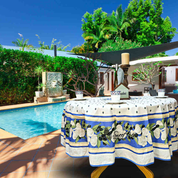 Saveurs de Provence Spill-Resistant Round Tablecloth — Bleu Azur - Sweet Us