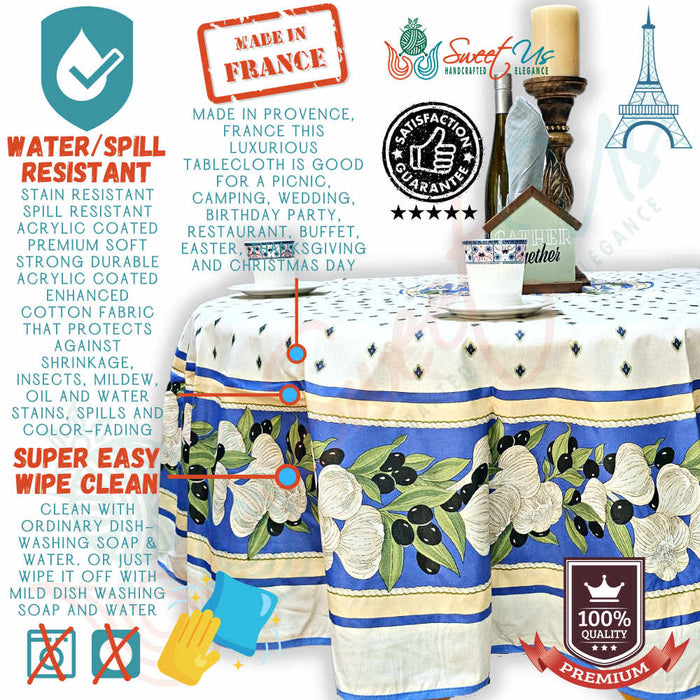 Saveurs de Provence Spill-Resistant Round Tablecloth — Bleu Azur - Sweet Us