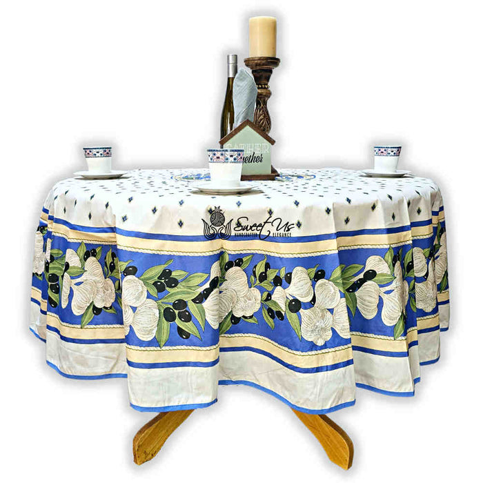 Saveurs de Provence Spill-Resistant Round Tablecloth — Bleu Azur - Sweet Us