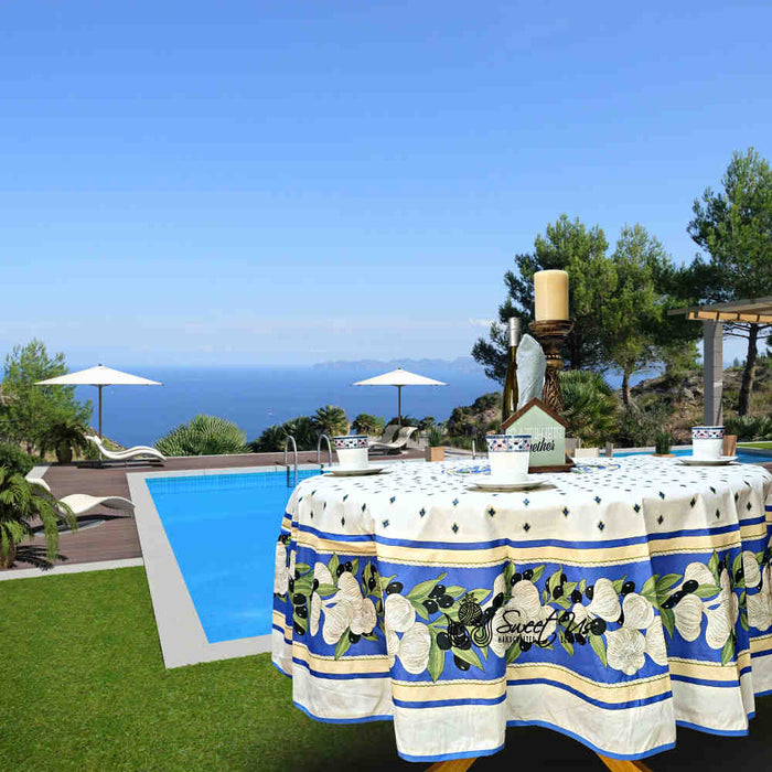 Saveurs de Provence Spill-Resistant Round Tablecloth — Bleu Azur - Sweet Us