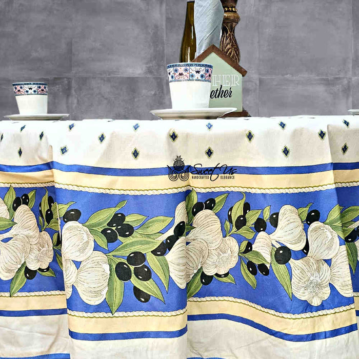 Saveurs de Provence Spill-Resistant Round Tablecloth — Bleu Azur - Sweet Us
