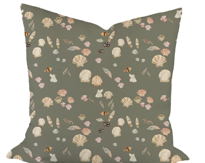 Shell Hunt in Olive Custom Pillow
