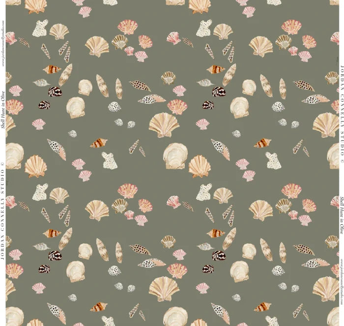 Shell Hunt in Olive Wallpaper
