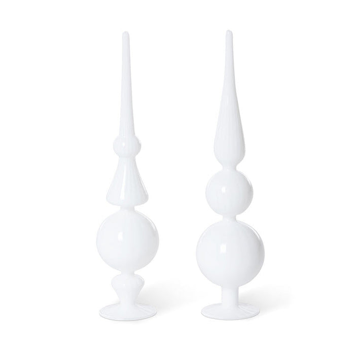 Snow Drift White Glass Finial 2 Assorted Styles Set/4