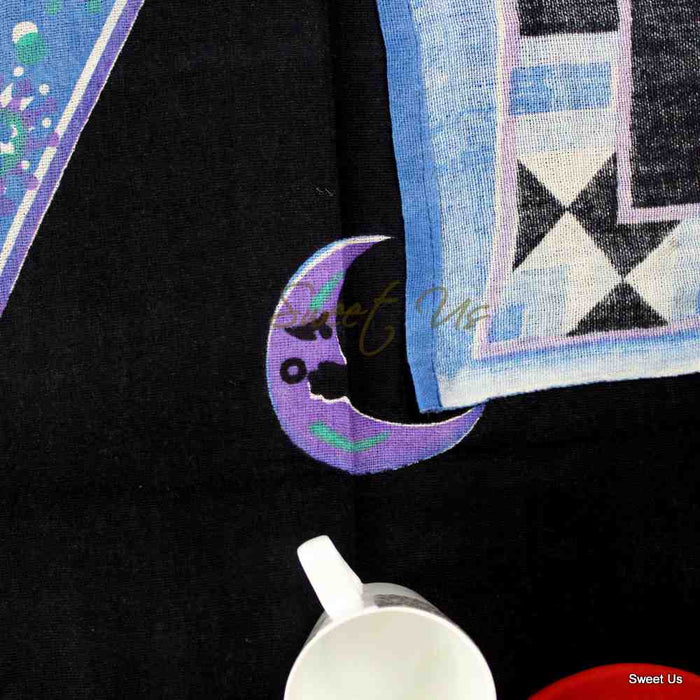 Cotton Celestial Sun Moon Star Tablecloth Rectangle Purple Blue Black - Sweet Us